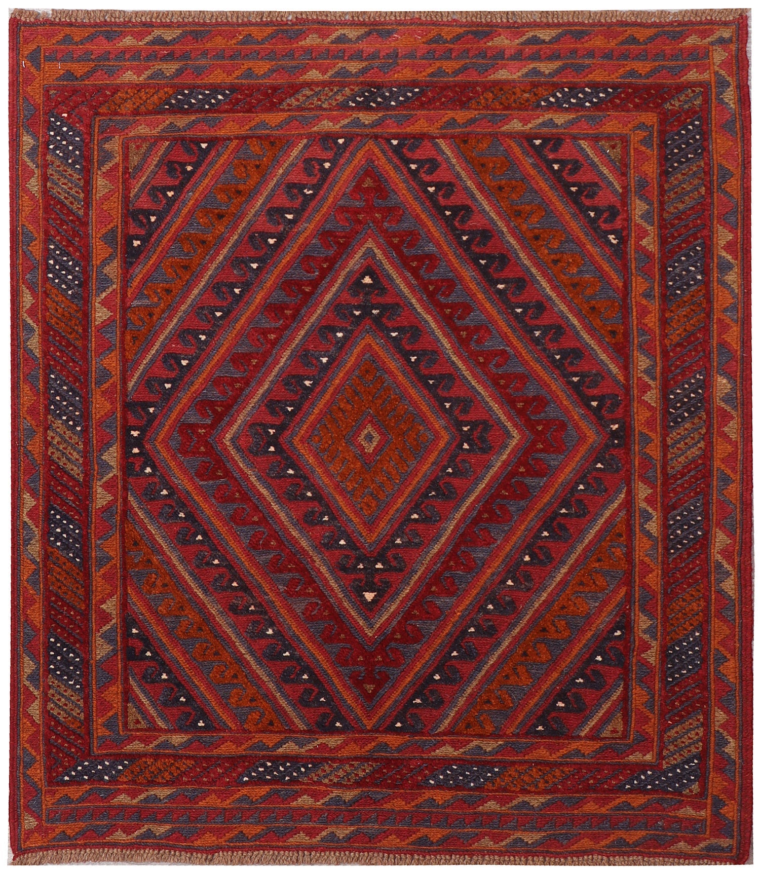 4' x 4'  Red Handmade Mashwani Afghan Rug Square