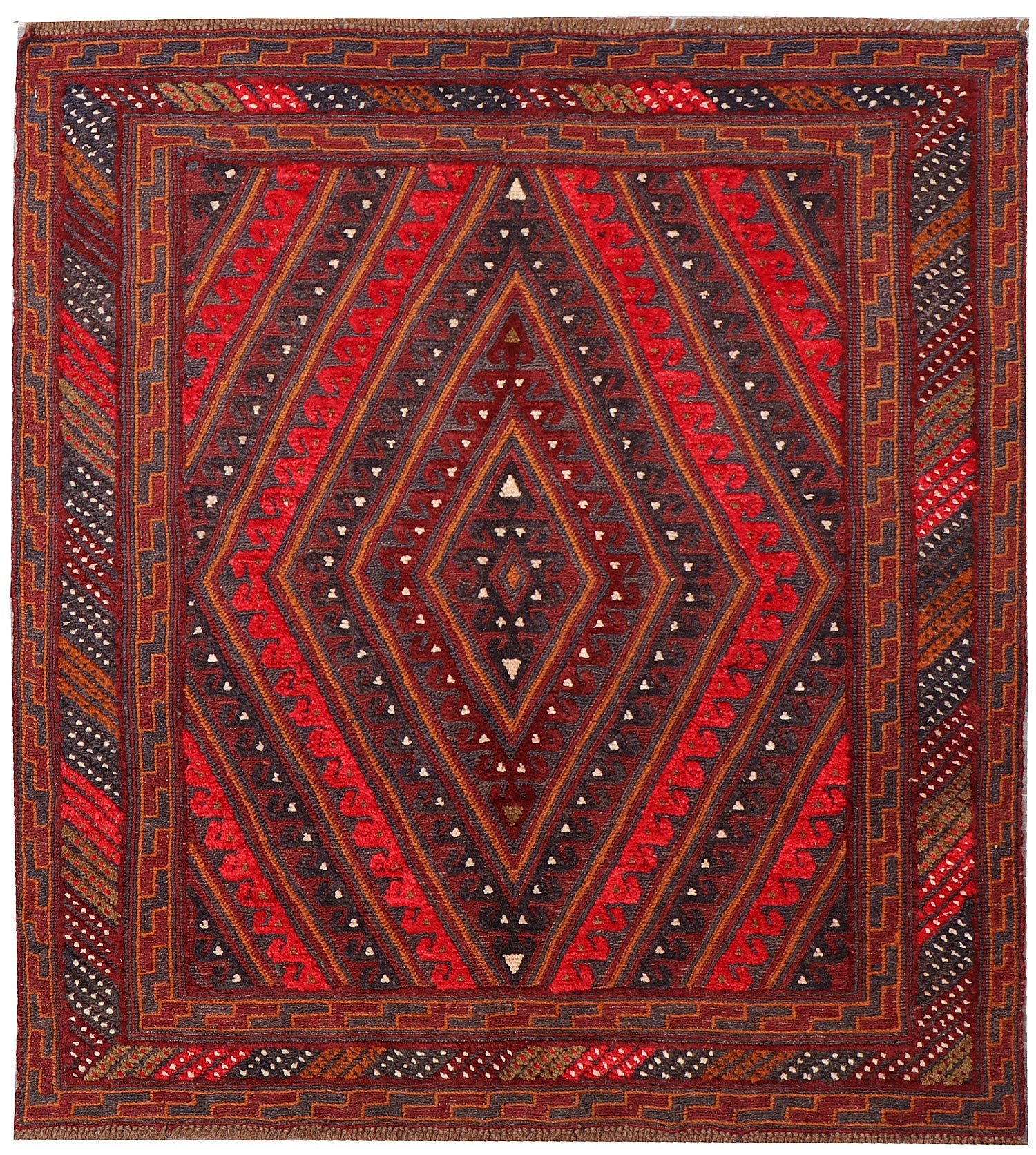 4' x 4'  Red Handmade Mashwani Afghan Rug Square
