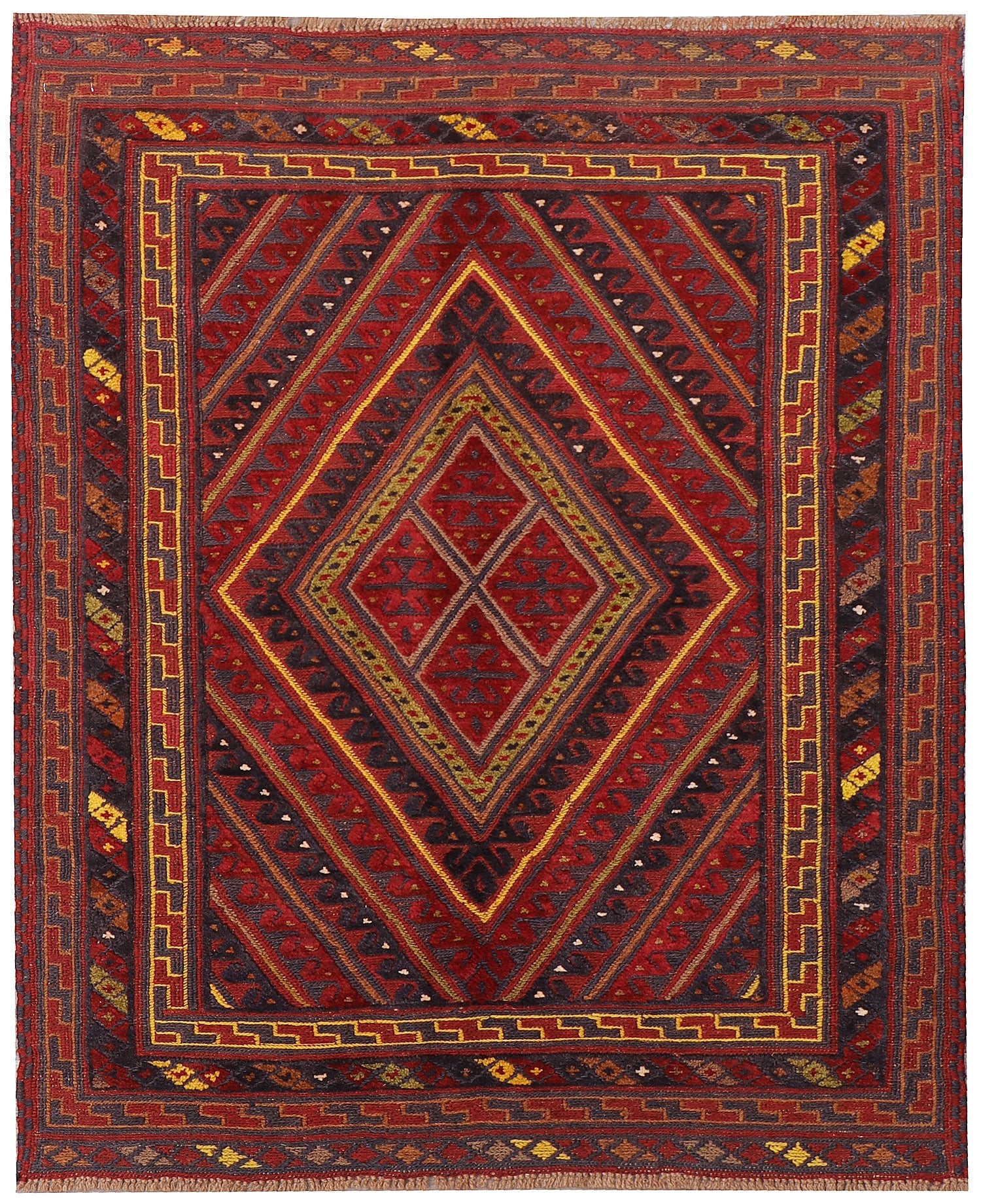 4' x 4'  Red Handmade Mashwani Afghan Rug Square