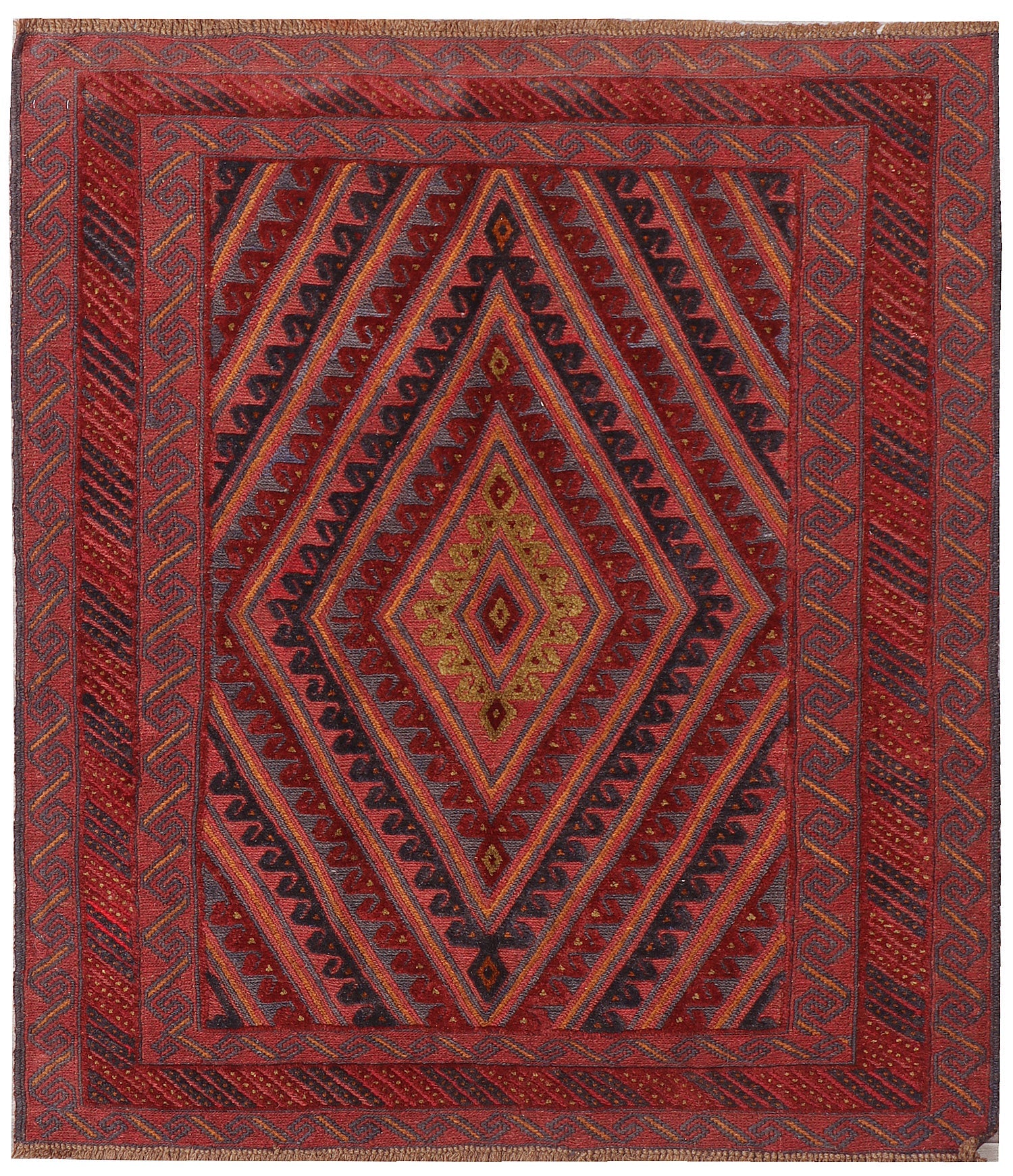 4' x 4'  Red Handmade Mashwani Afghan Rug Square