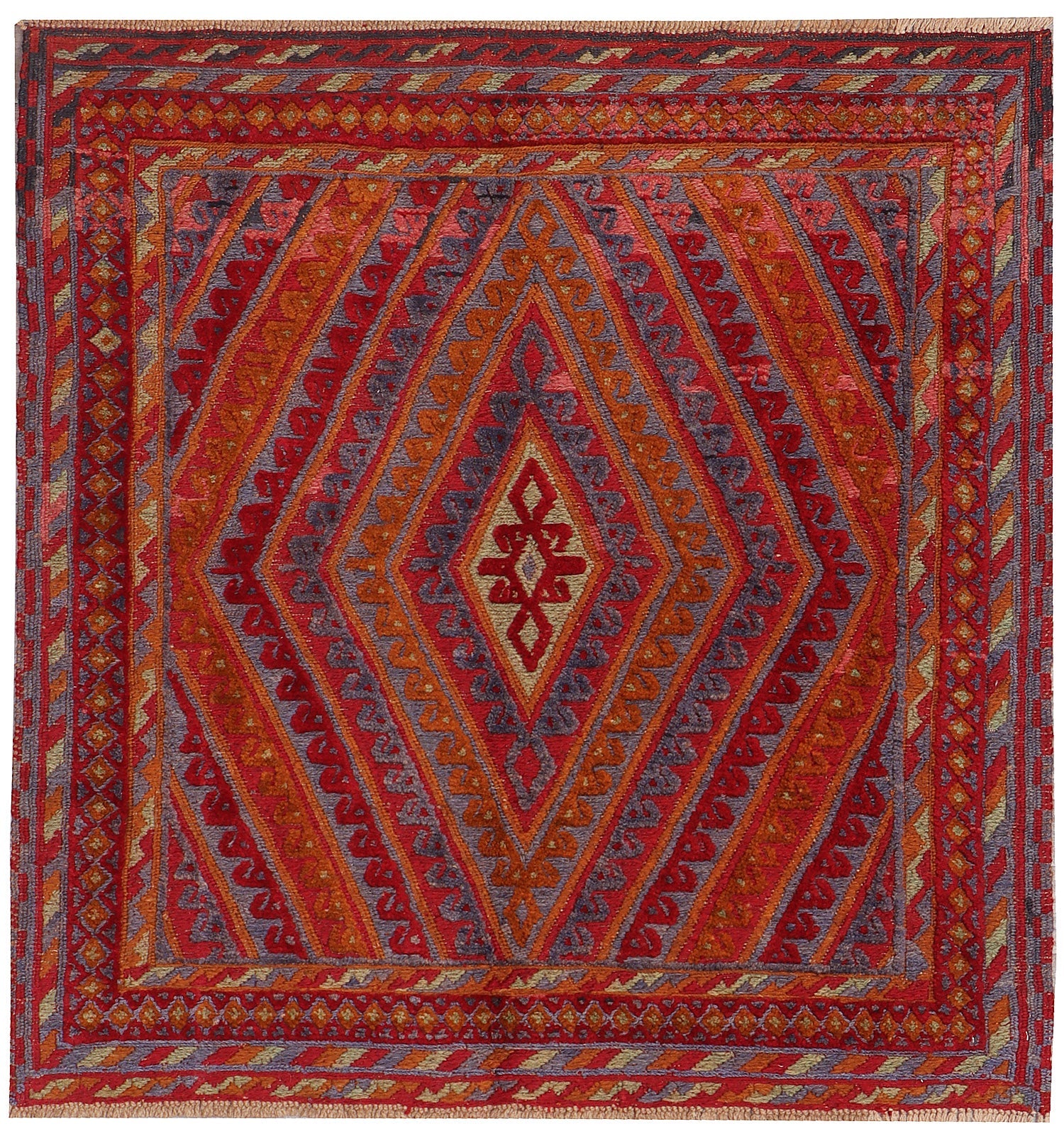 4' x 4'  Red Handmade Mashwani Afghan Rug Square