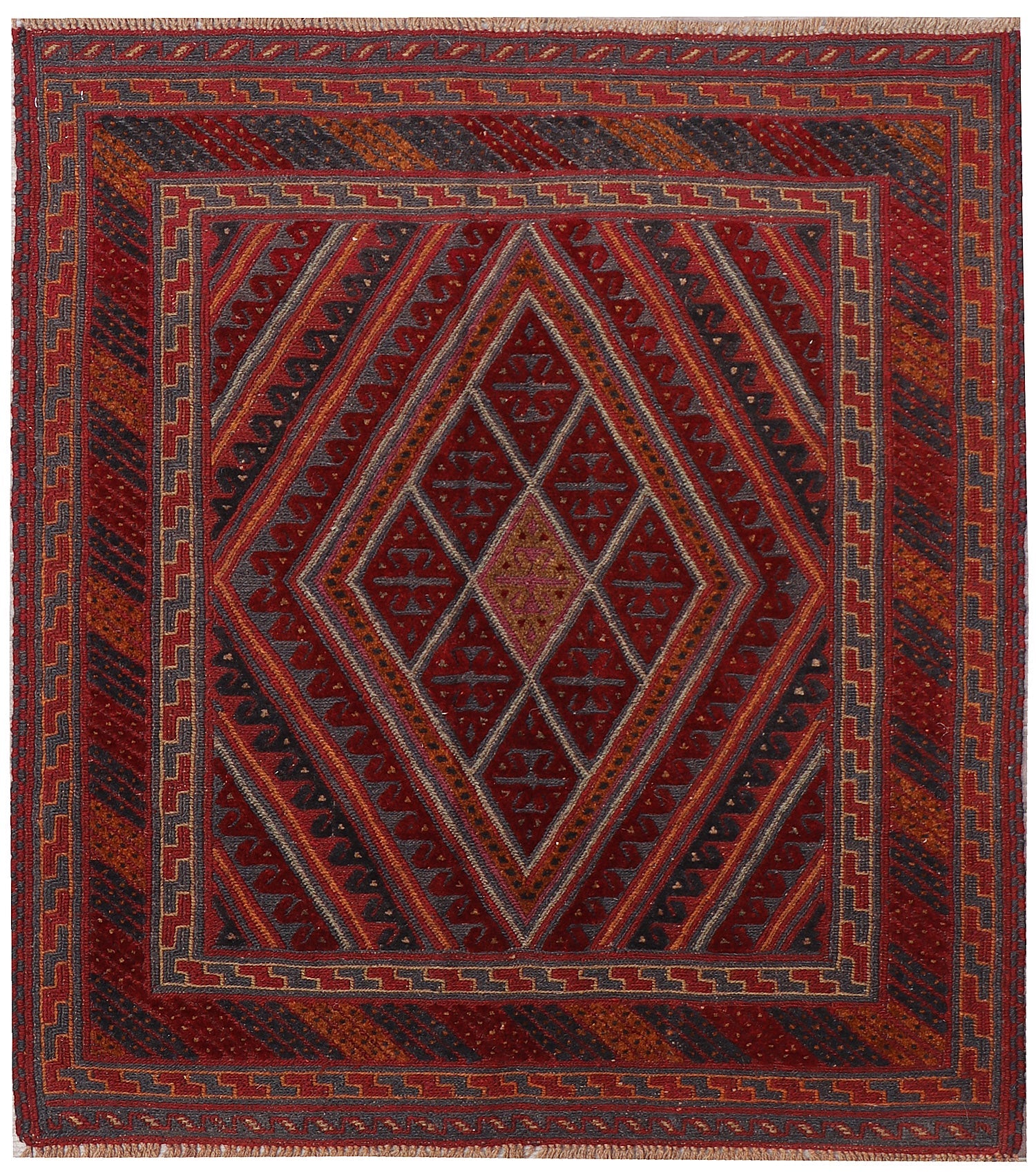 4' x 4'  Red Handmade Mashwani Afghan Rug Square
