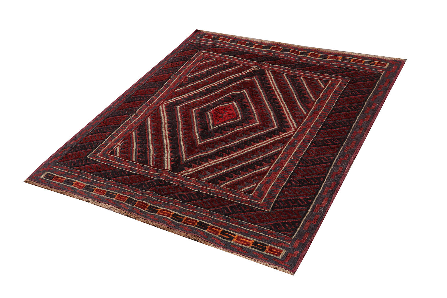 4' x 4'  Red Handmade Mashwani Afghan Rug Square
