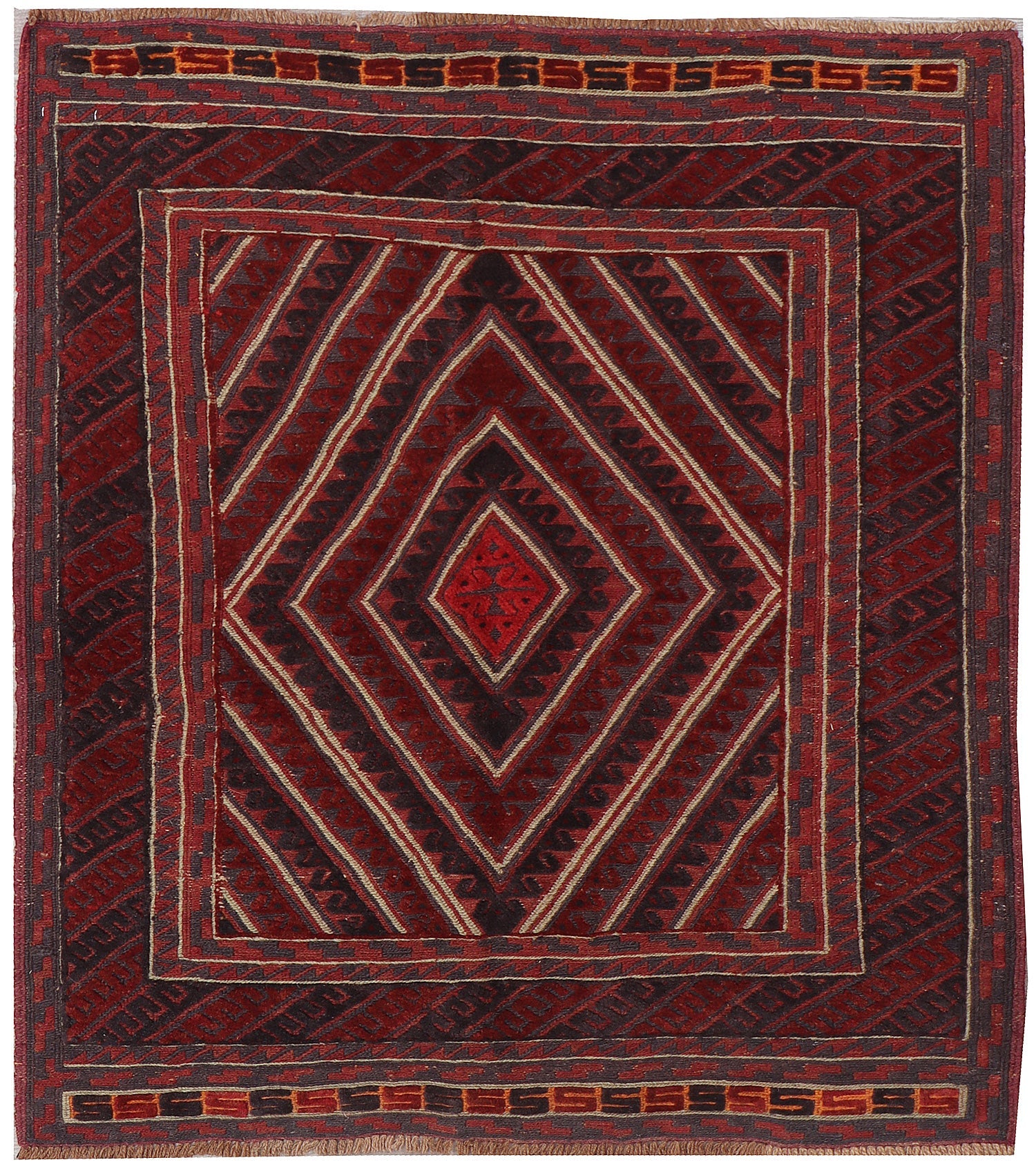 4' x 4'  Red Handmade Mashwani Afghan Rug Square