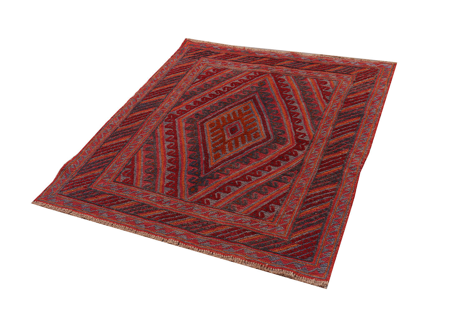 4' x 4'  Red Handmade Mashwani Afghan Rug Square