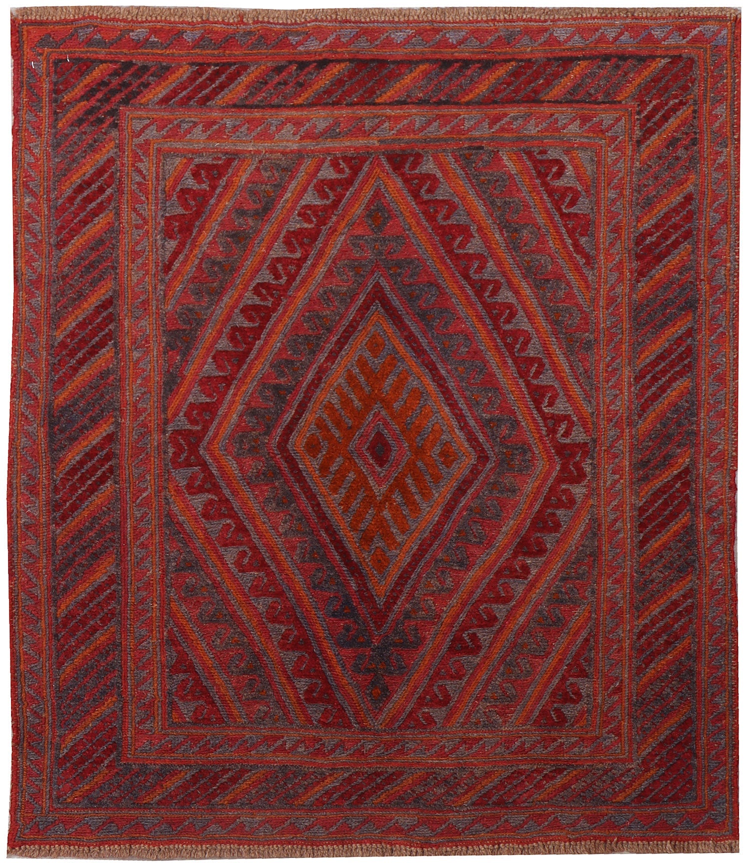 4' x 4'  Red Handmade Mashwani Afghan Rug Square