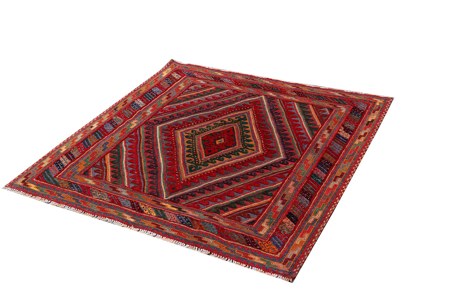 4' x 4'  Multy Handmade Mashwani Afghan Rug Square