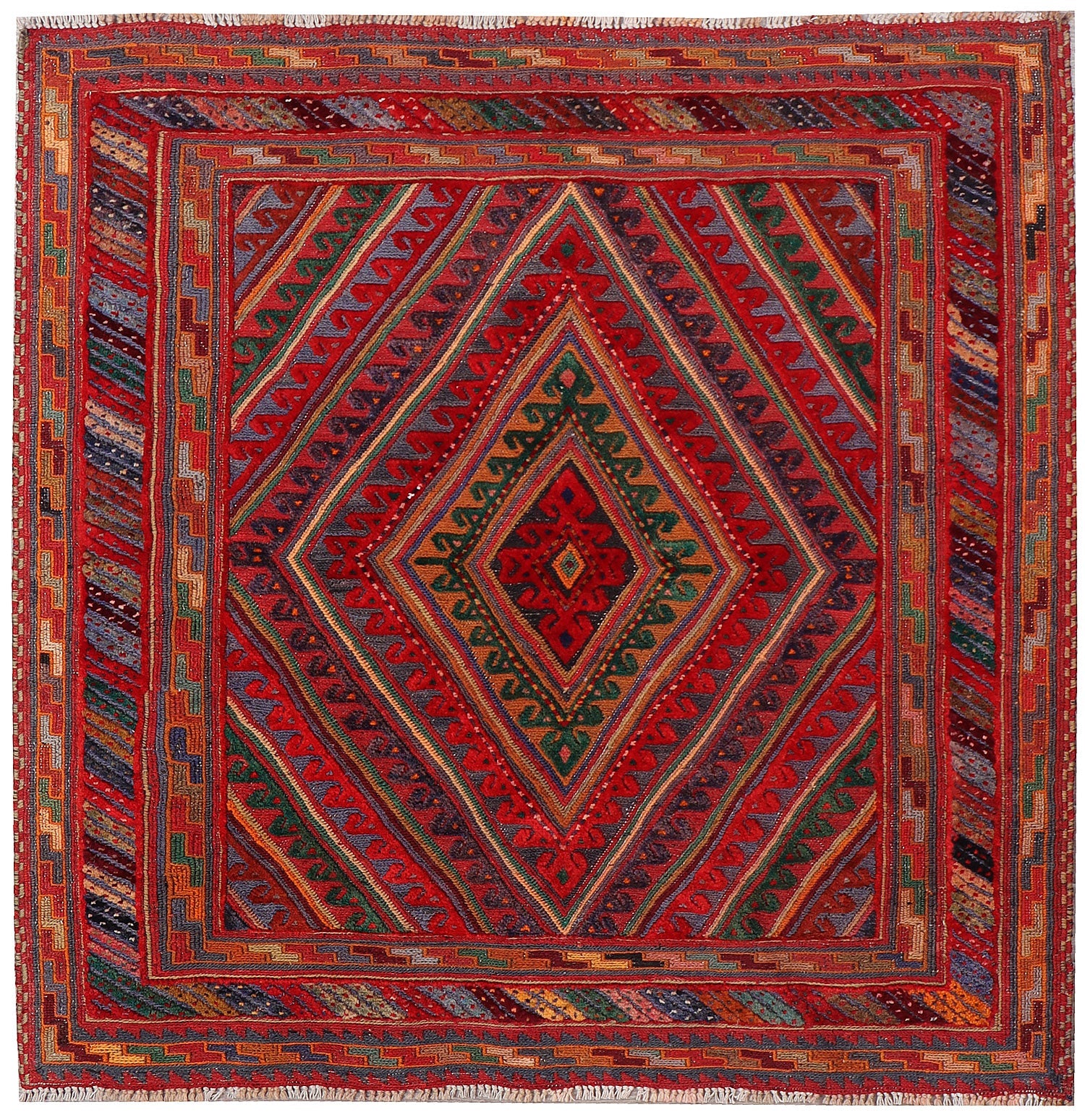 4' x 4'  Multy Handmade Mashwani Afghan Rug Square