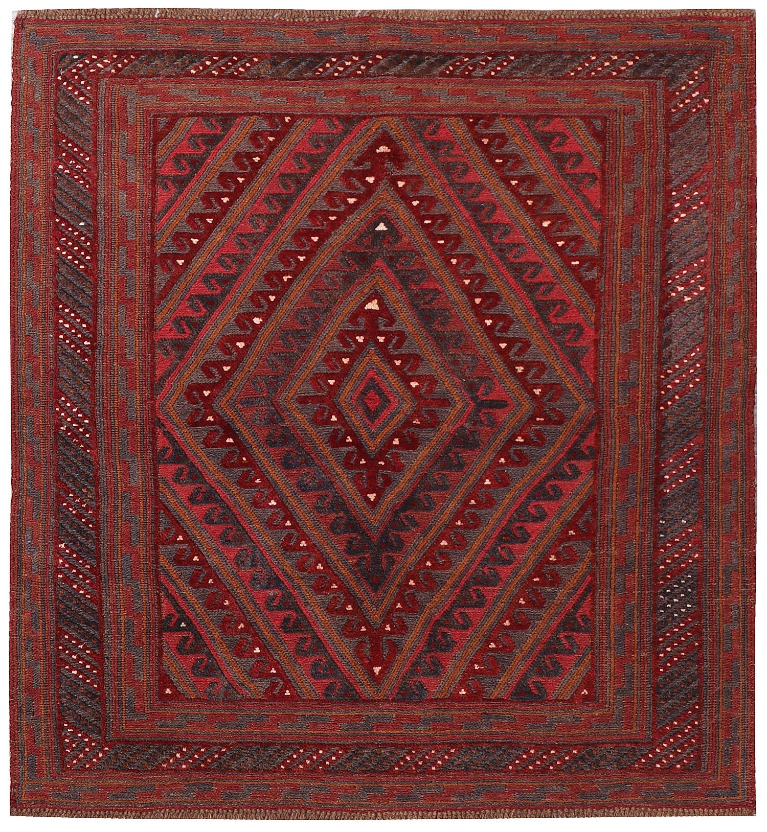 4' x 4'  Red Handmade Mashwani Afghan Rug Square