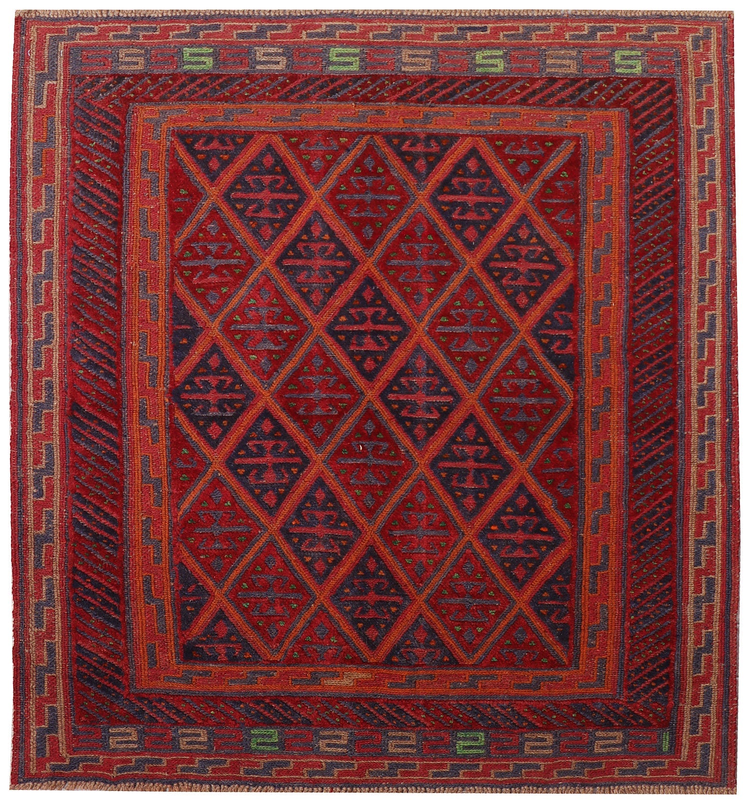 4' x 4'  Red Handmade Mashwani Afghan Rug Square