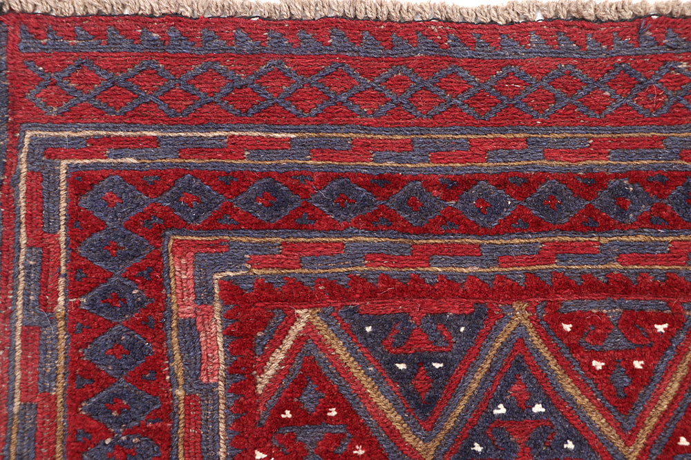 4' x 4'  Red Handmade Mashwani Afghan Rug Square