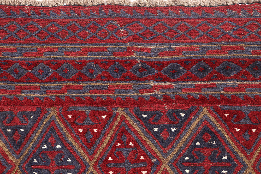 4' x 4'  Red Handmade Mashwani Afghan Rug Square
