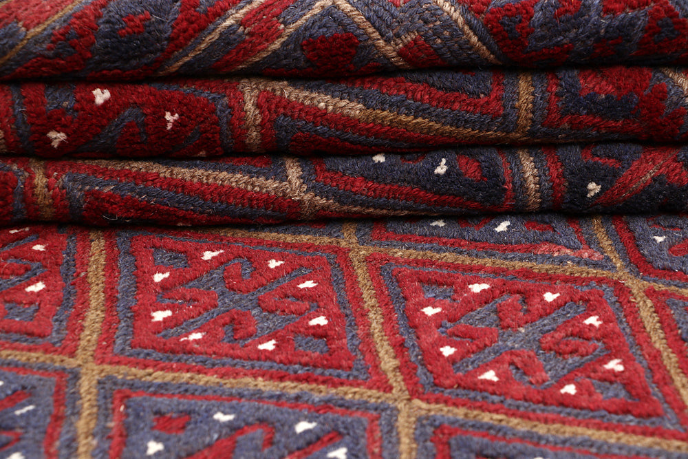 4' x 4'  Red Handmade Mashwani Afghan Rug Square