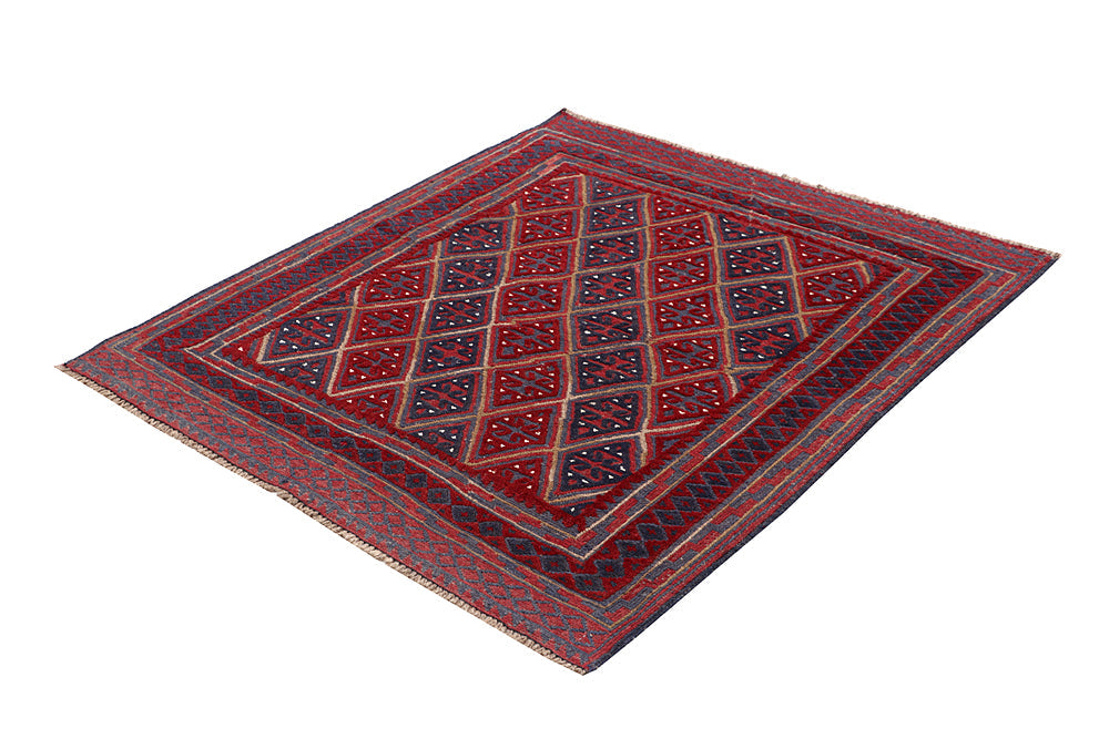 4' x 4'  Red Handmade Mashwani Afghan Rug Square