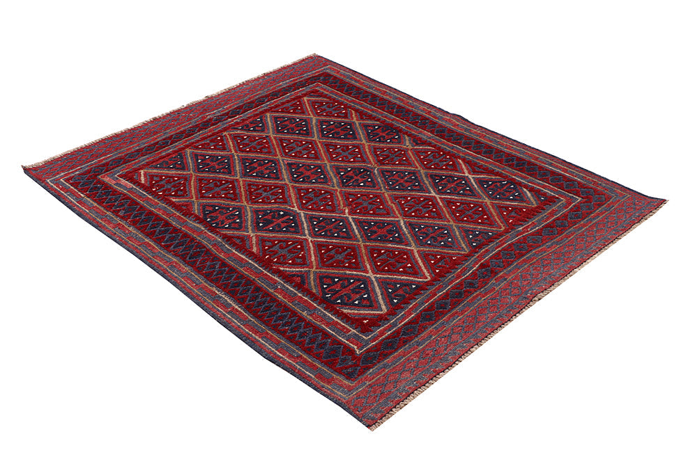 4' x 4'  Red Handmade Mashwani Afghan Rug Square