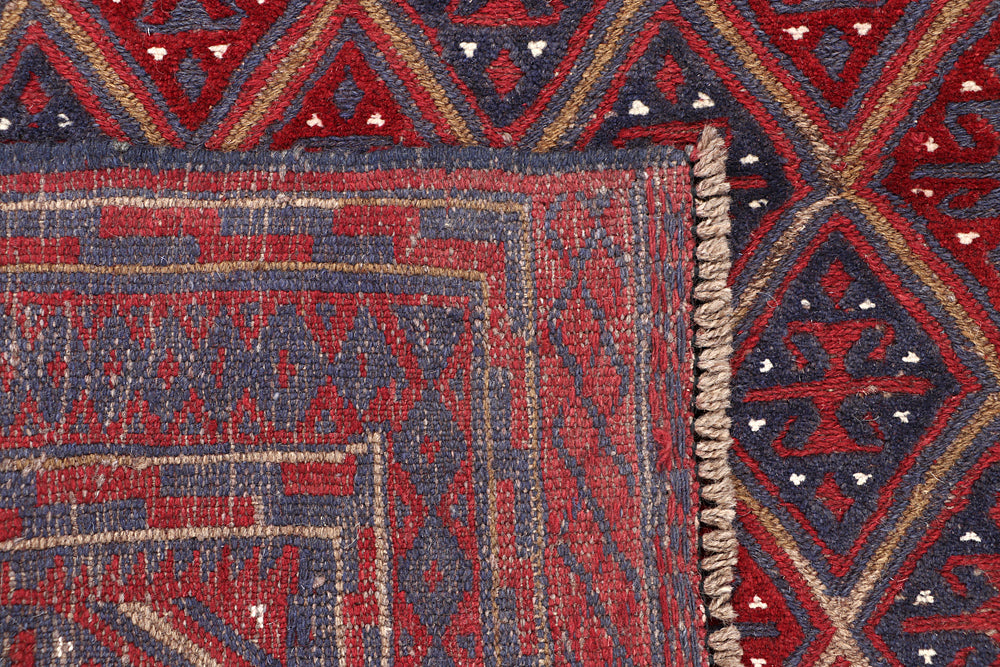 4' x 4'  Red Handmade Mashwani Afghan Rug Square
