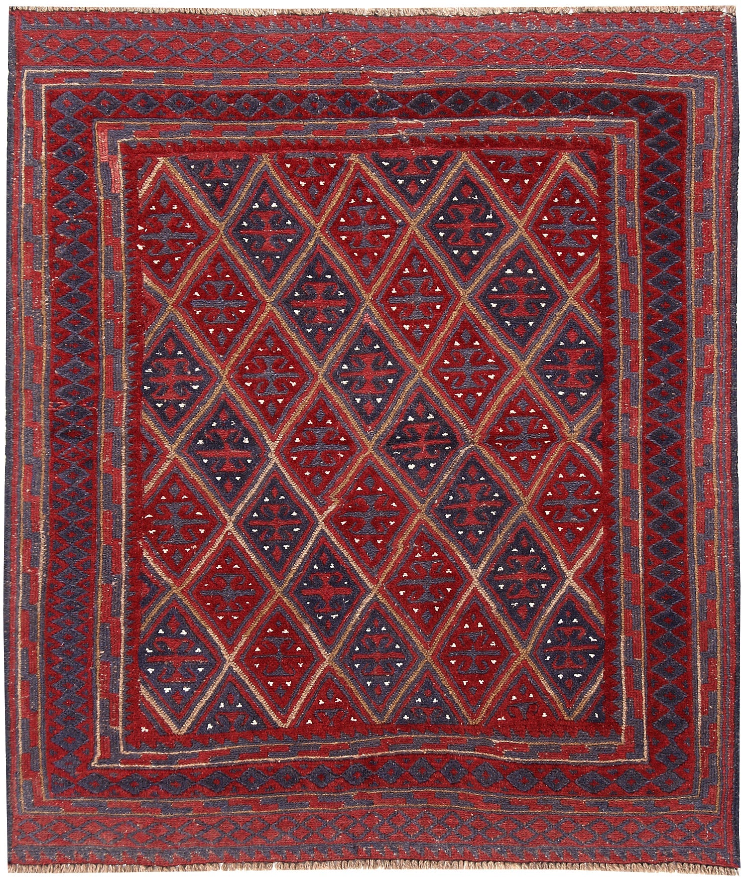 4' x 4'  Red Handmade Mashwani Afghan Rug Square