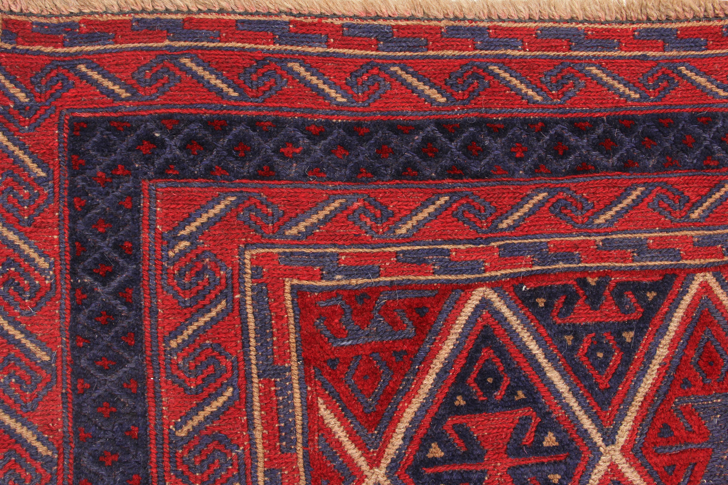 4' x 4'  Red Handmade Mashwani Afghan Rug Square