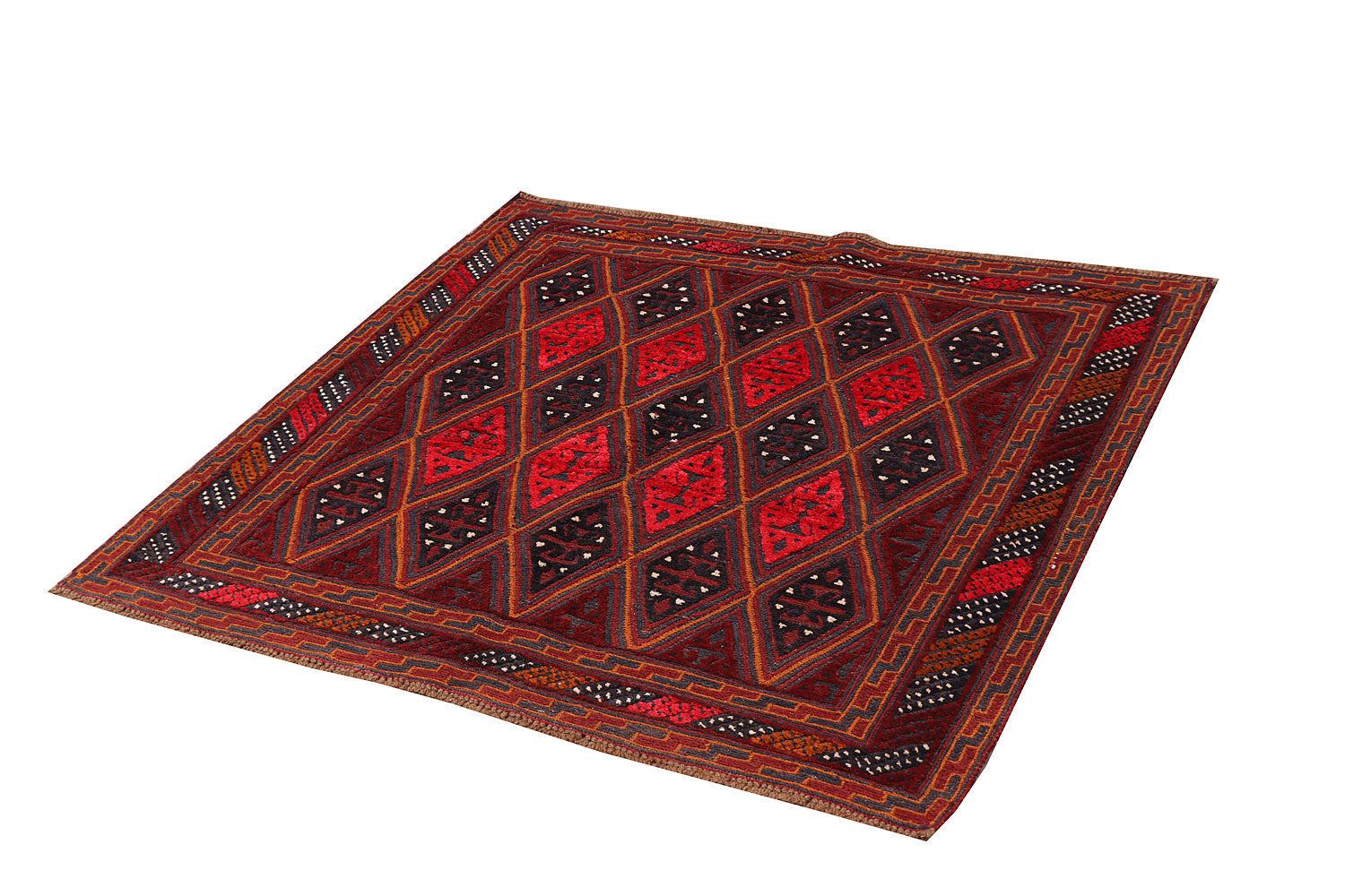 4' x 4'  Red Handmade Mashwani Afghan Rug Square