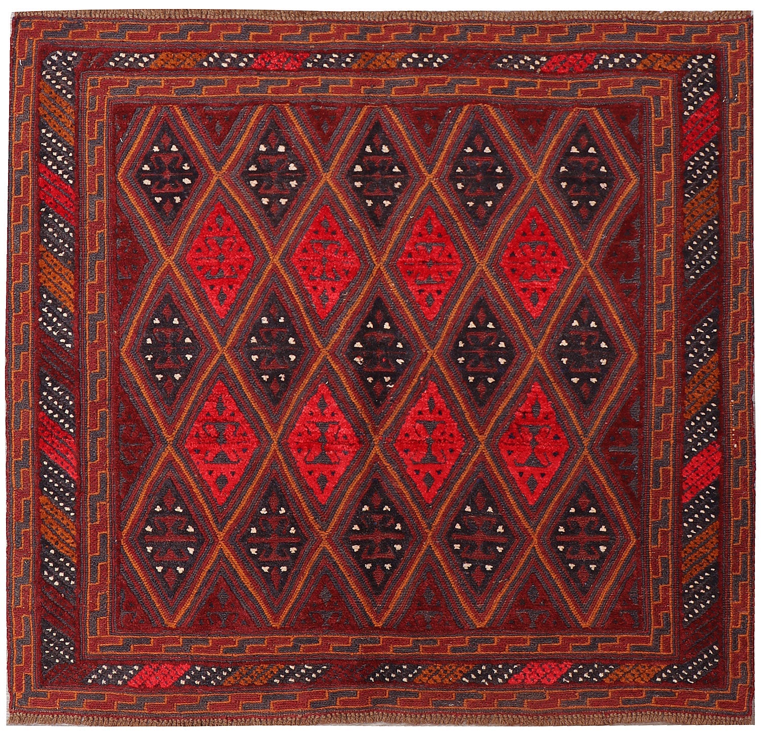 4' x 4'  Red Handmade Mashwani Afghan Rug Square
