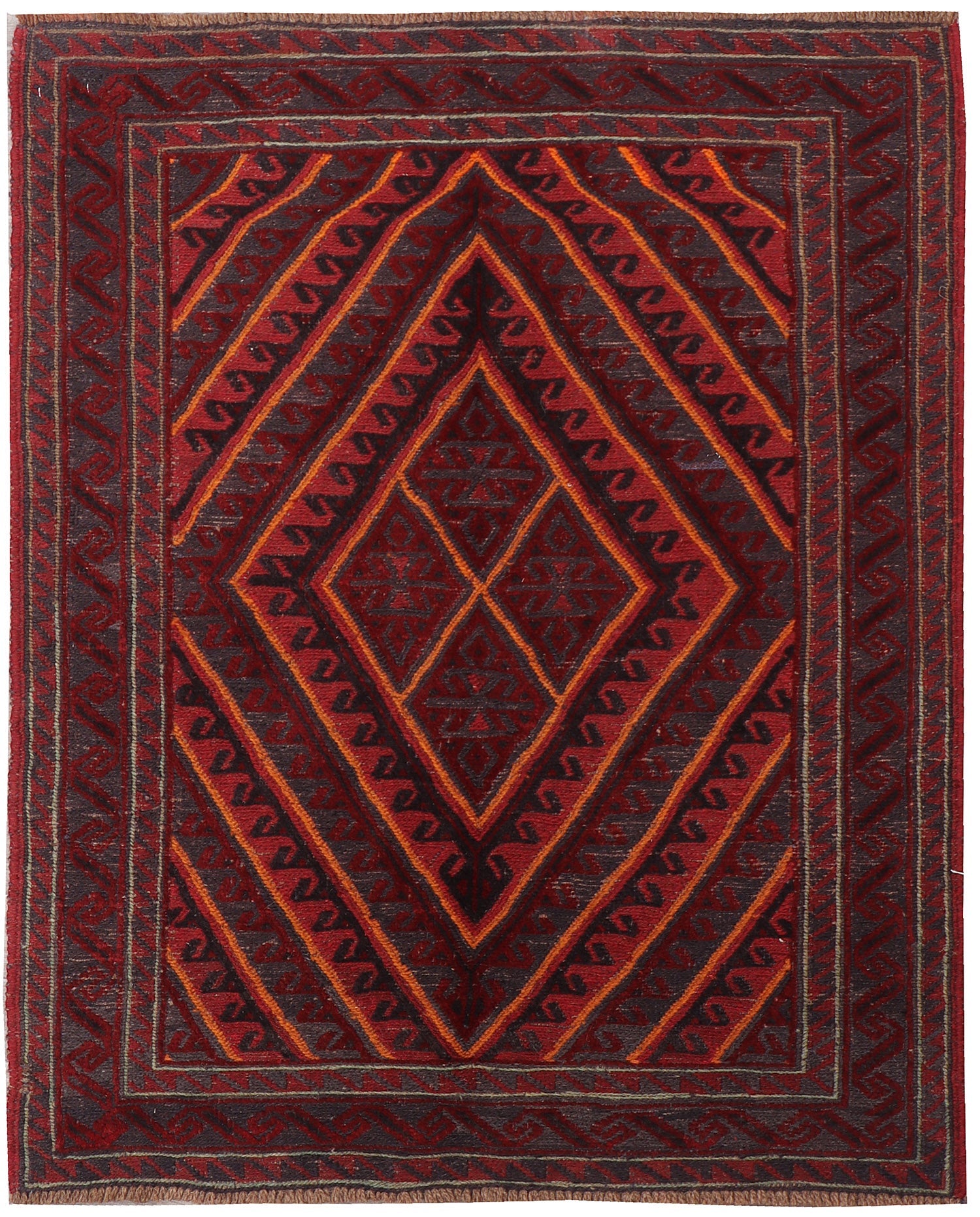 4' x 4'  Red Handmade Mashwani Afghan Rug Square