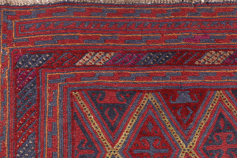 4' x 4'  Red Handmade Mashwani Afghan Rug Square