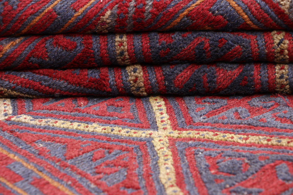 4' x 4'  Red Handmade Mashwani Afghan Rug Square