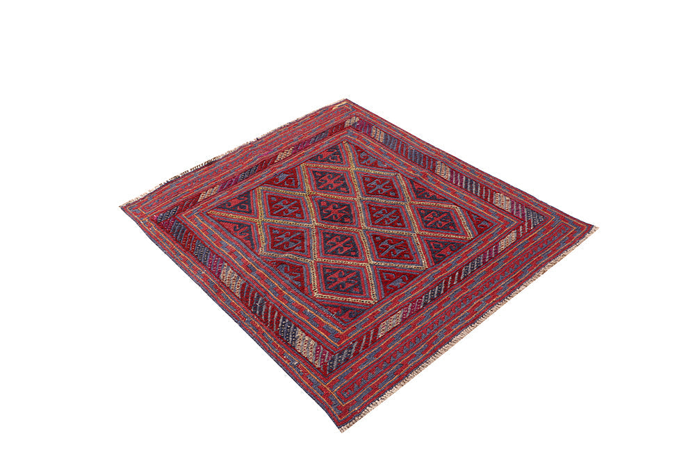 4' x 4'  Red Handmade Mashwani Afghan Rug Square