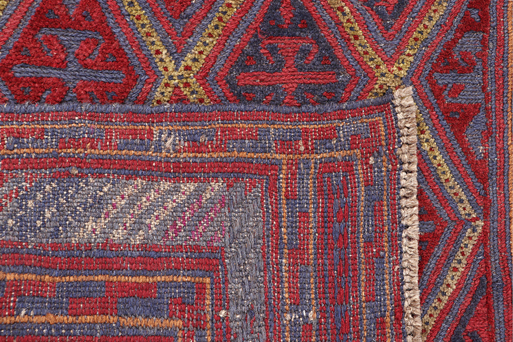4' x 4'  Red Handmade Mashwani Afghan Rug Square