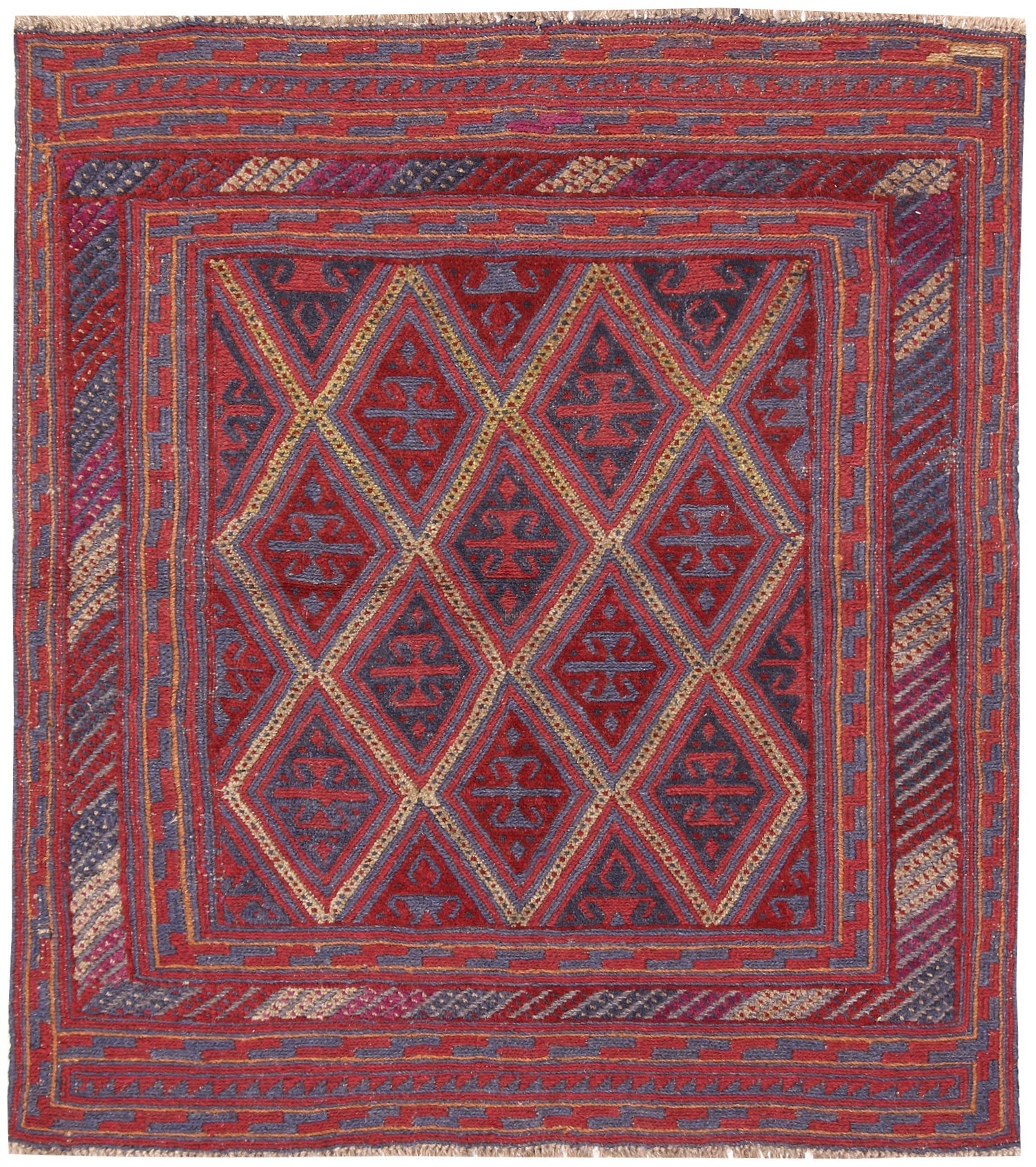 4' x 4'  Red Handmade Mashwani Afghan Rug Square