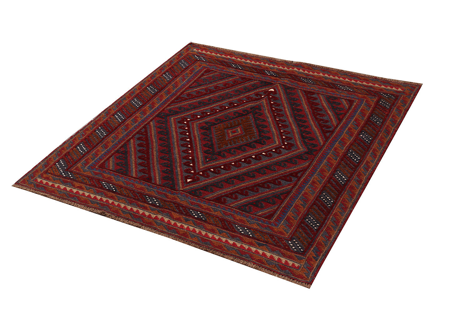 4' x 4'  Red Handmade Mashwani Afghan Rug Square