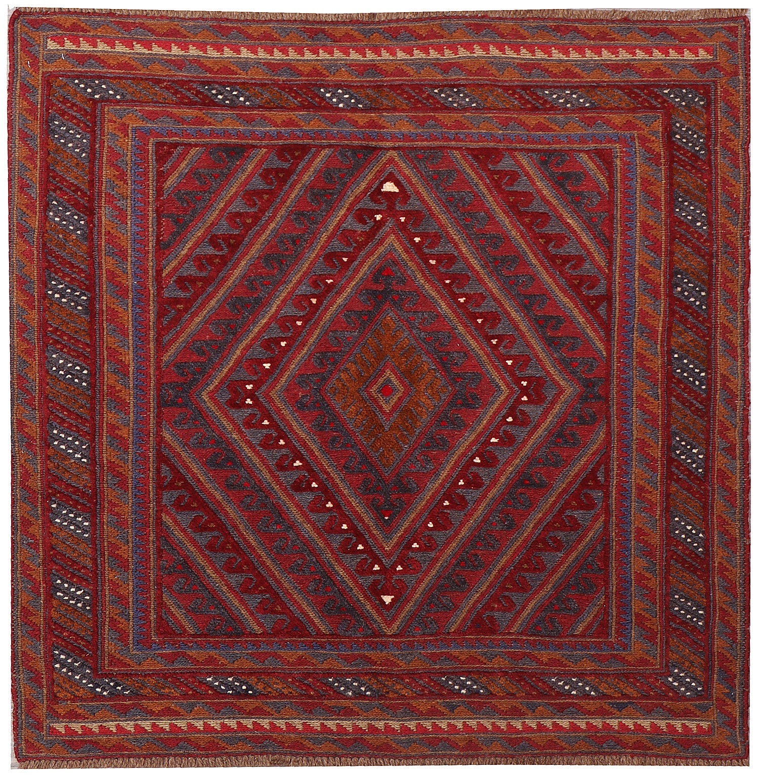 4' x 4'  Red Handmade Mashwani Afghan Rug Square