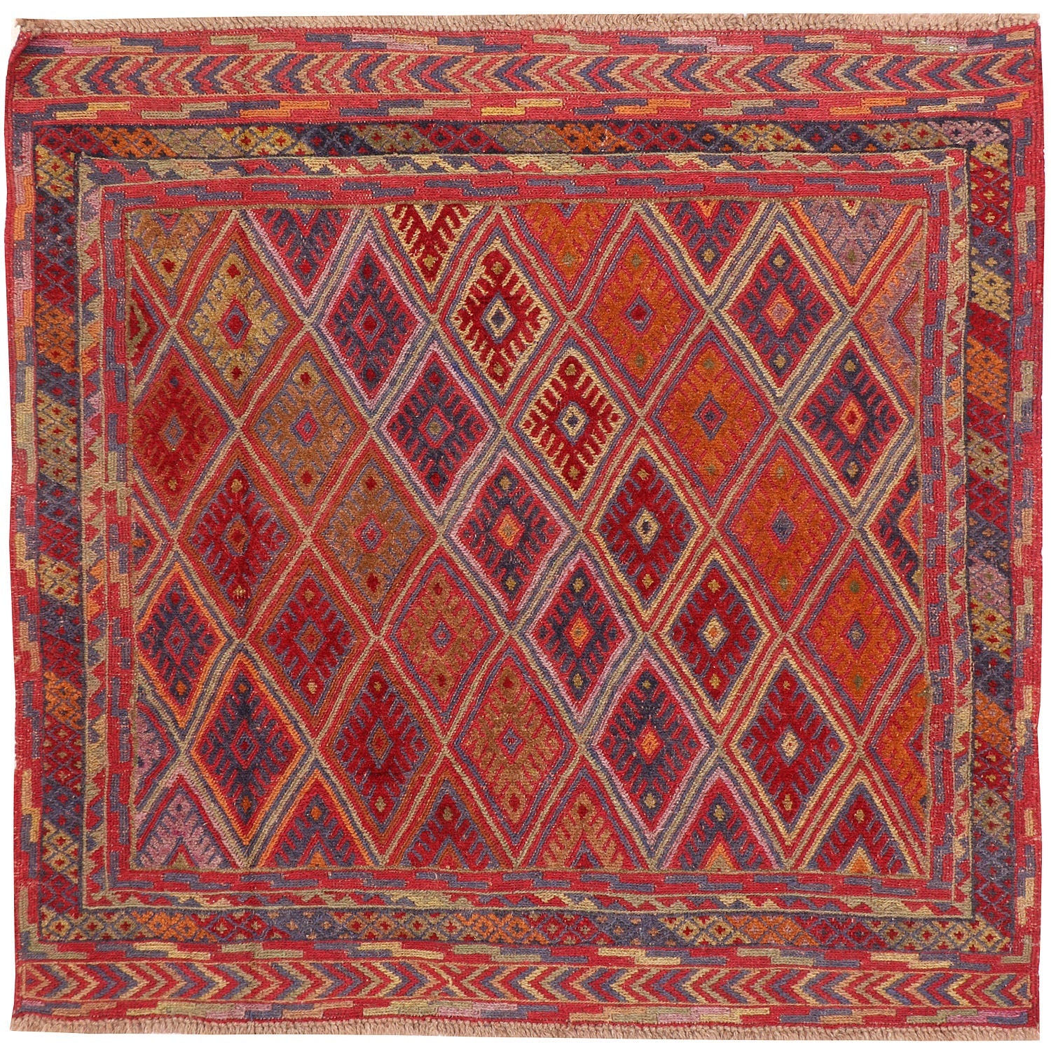 4' x 4'  Red Handmade Mashwani Afghan Rug Square
