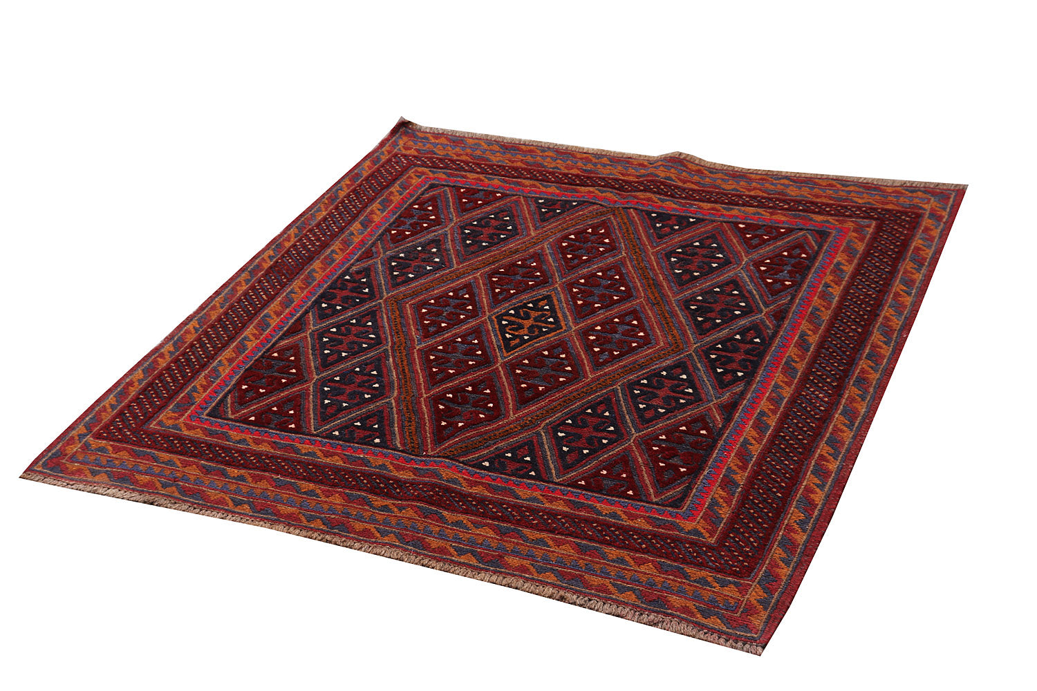 4' x 4'  Red Handmade Mashwani Afghan Rug Square