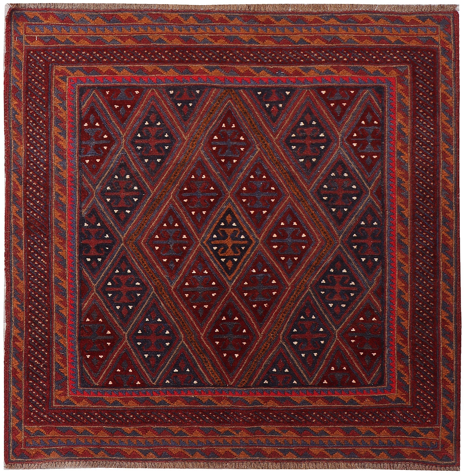 4' x 4'  Red Handmade Mashwani Afghan Rug Square
