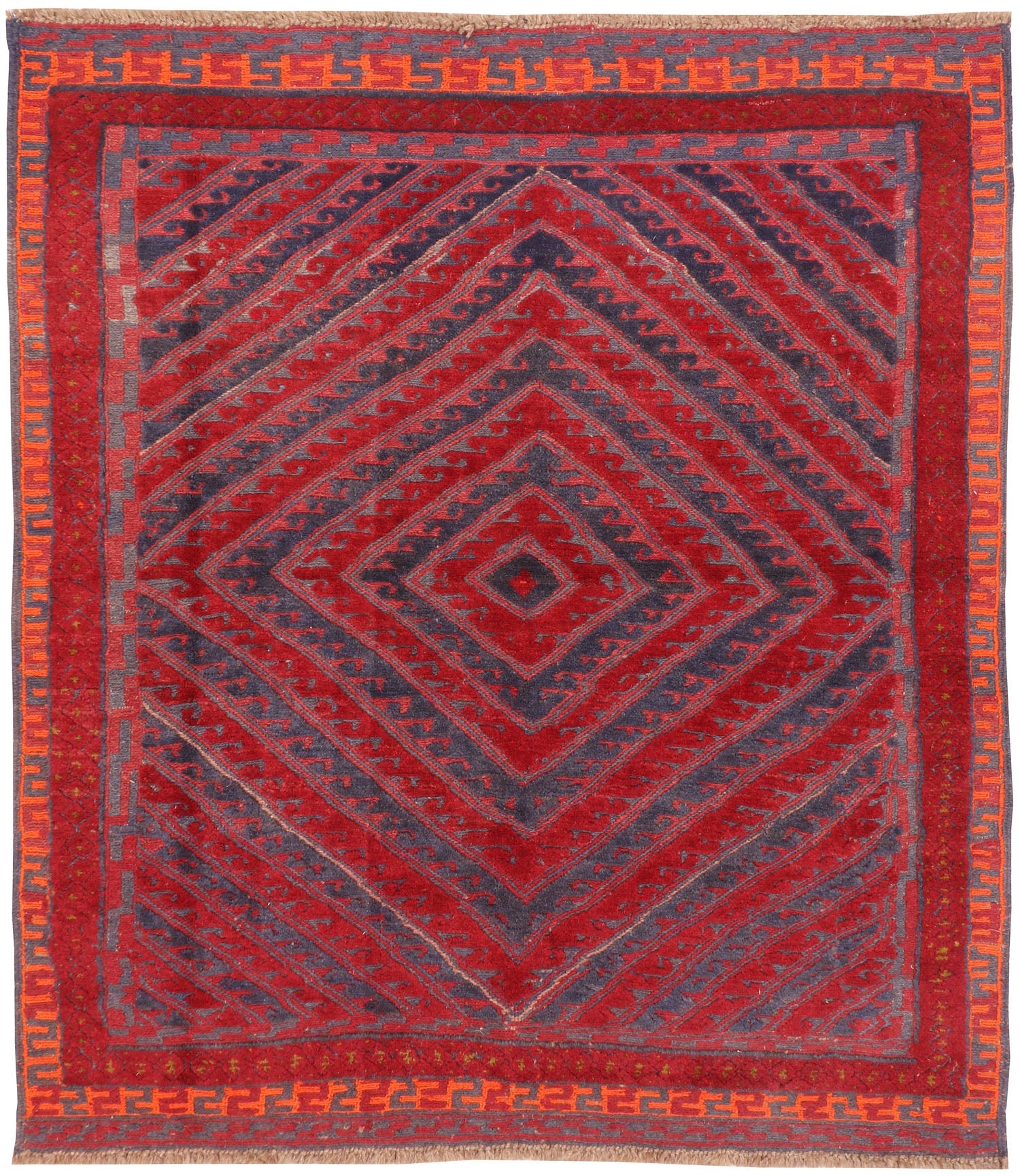 4' x 4'  Red Handmade Mashwani Afghan Rug Square
