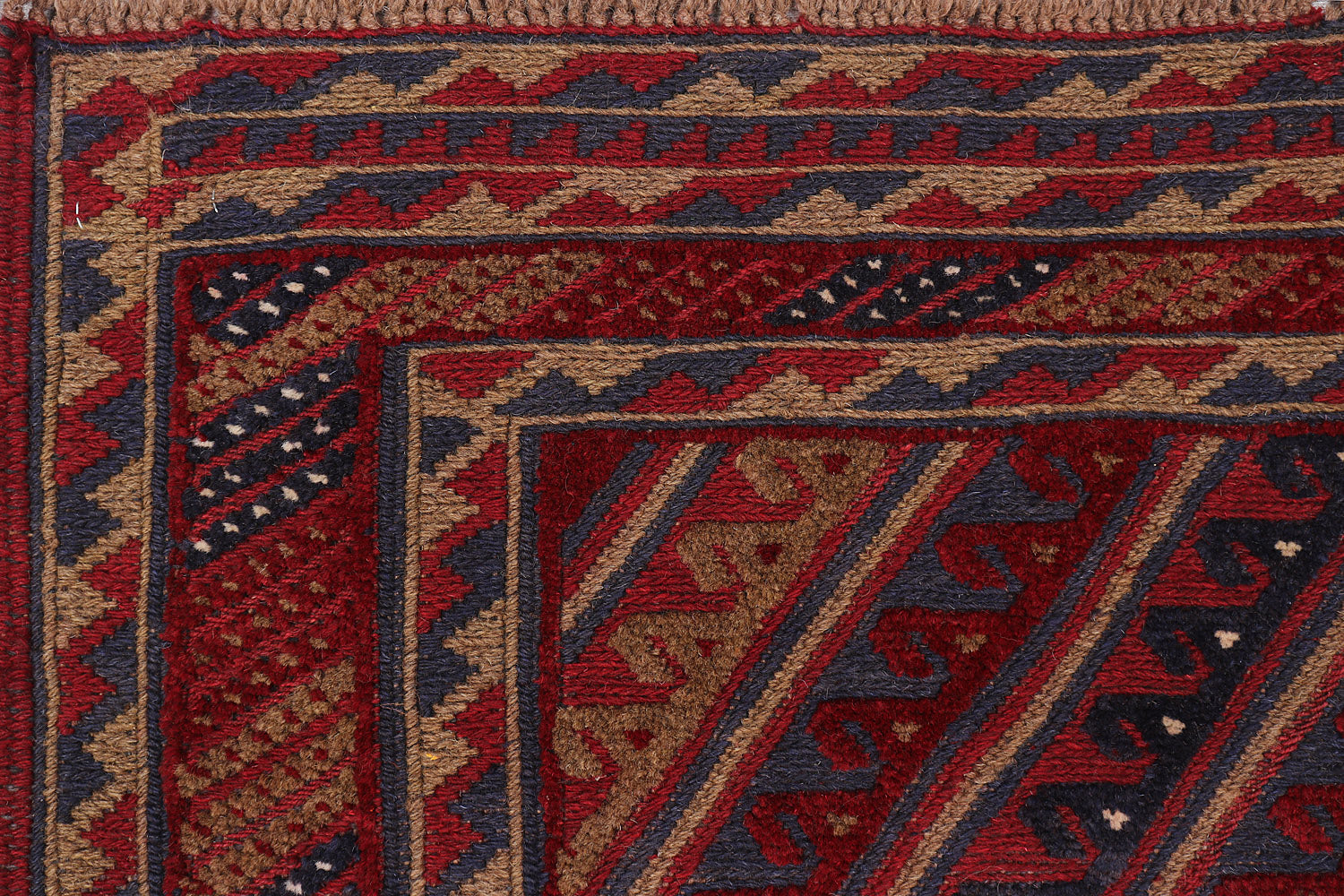 4' x 4'  Red Handmade Mashwani Afghan Rug Square