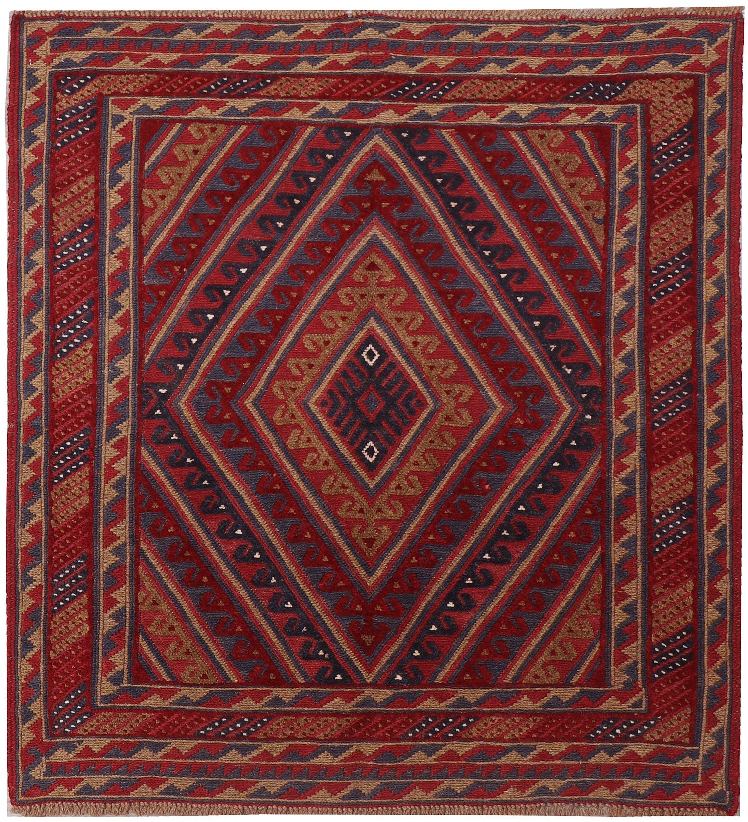 4' x 4'  Red Handmade Mashwani Afghan Rug Square