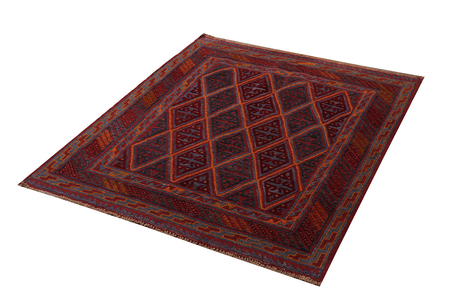 4' x 4'  Red Handmade Mashwani Afghan Rug Square