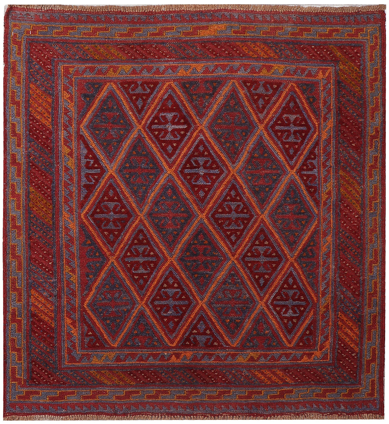 4' x 4'  Red Handmade Mashwani Afghan Rug Square