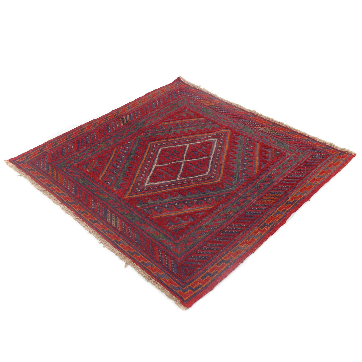 4' x 4'  Red Handmade Mashwani Afghan Rug Square