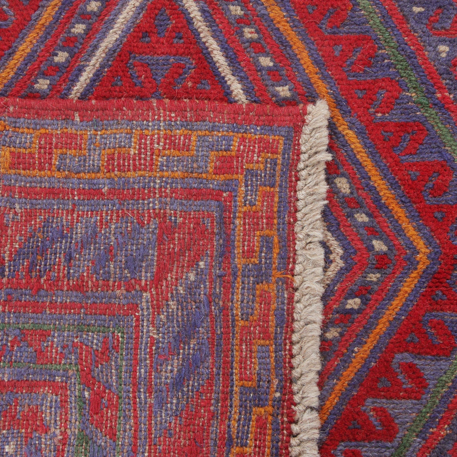 4' x 4'  Red Handmade Mashwani Afghan Rug Square