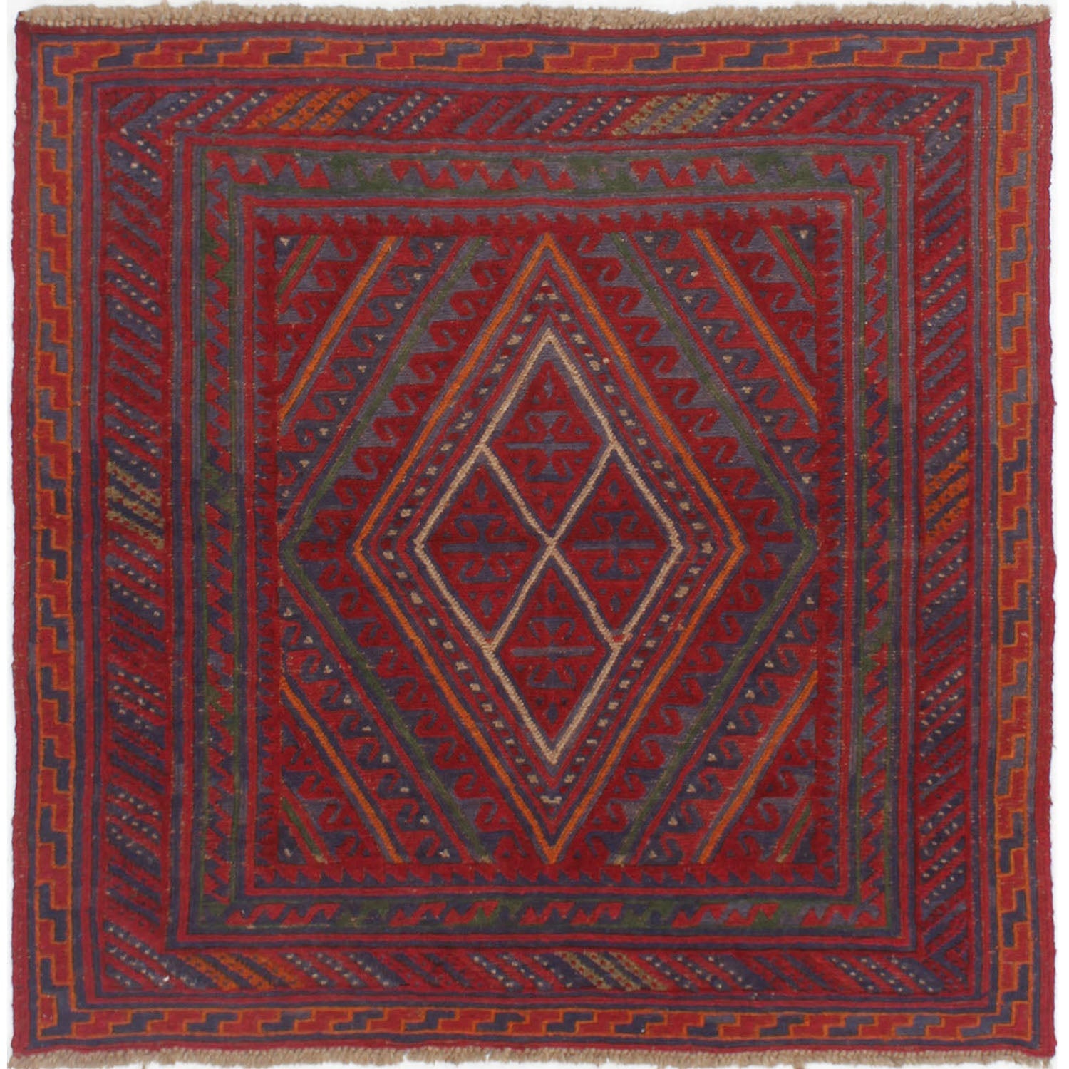 4' x 4'  Red Handmade Mashwani Afghan Rug Square