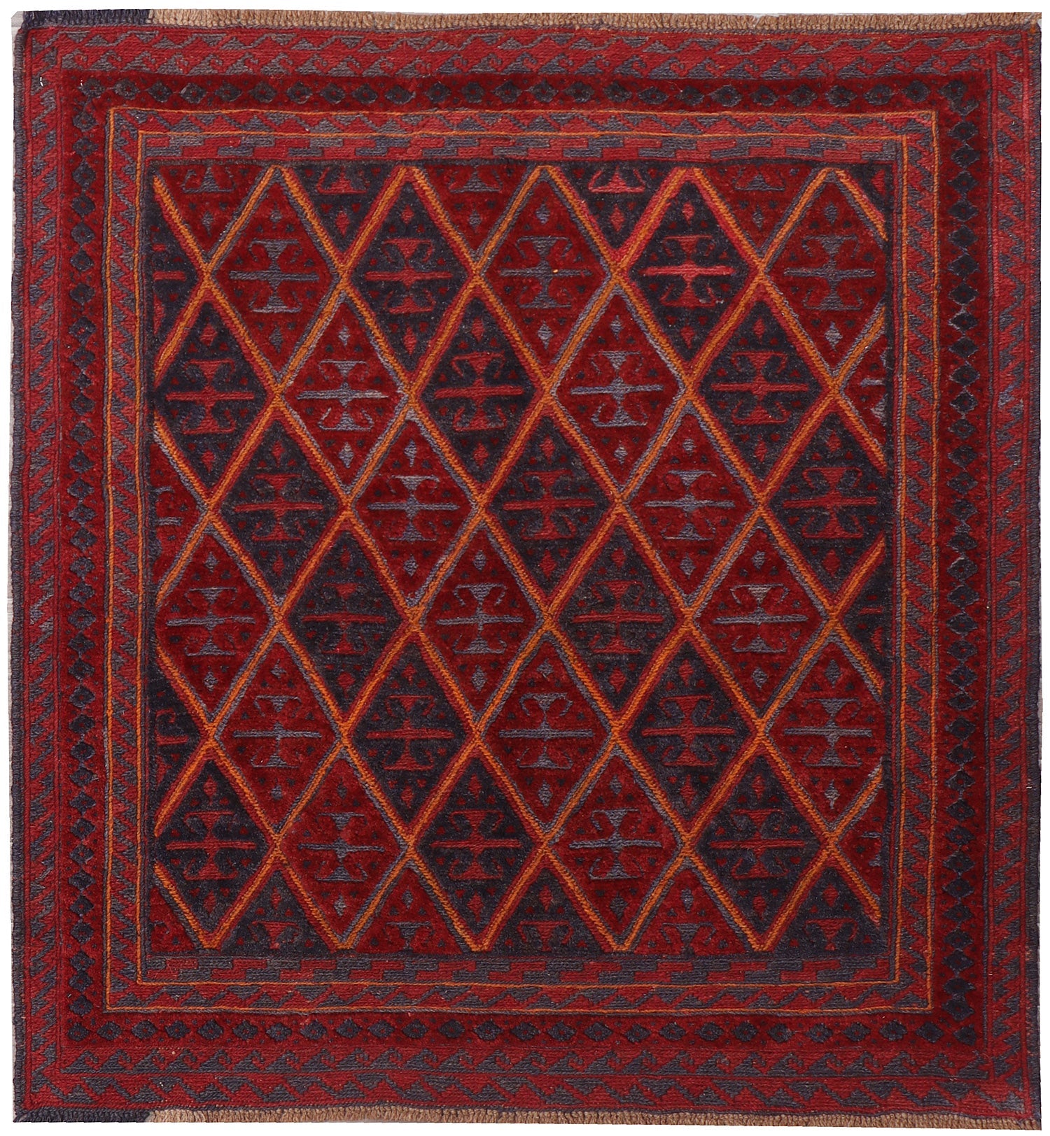 4' x 4'  Red Handmade Mashwani Afghan Rug Square