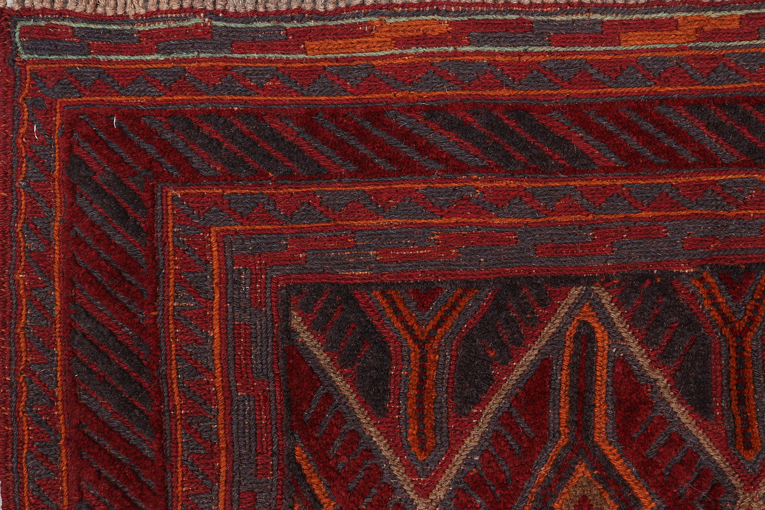 4' x 4'  Red Handmade Mashwani Afghan Rug Square