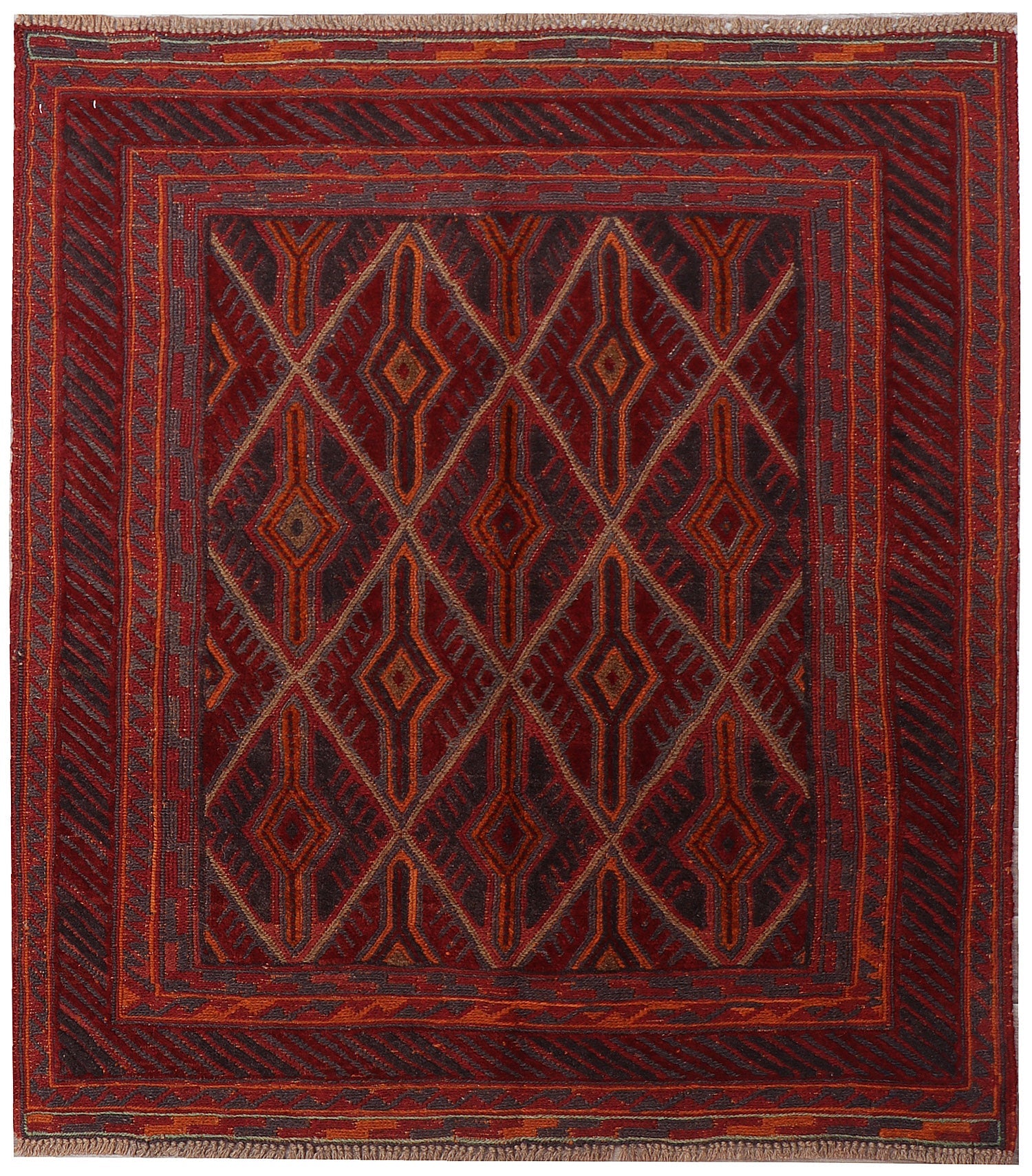 4' x 4'  Red Handmade Mashwani Afghan Rug Square