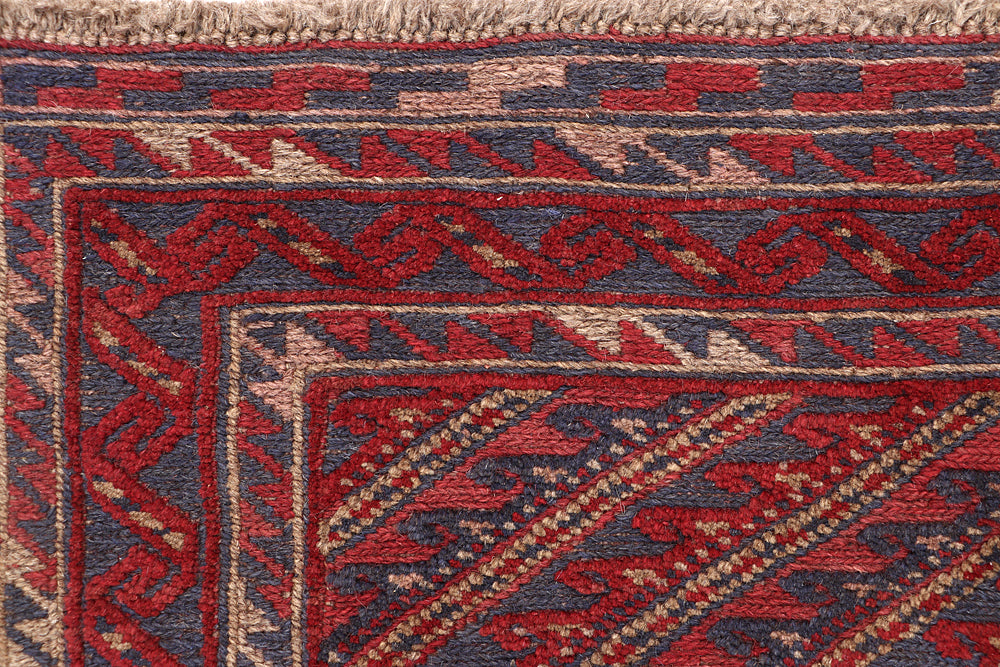 4' x 4'  Red Handmade Mashwani Afghan Rug Square