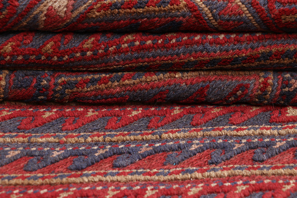 4' x 4'  Red Handmade Mashwani Afghan Rug Square