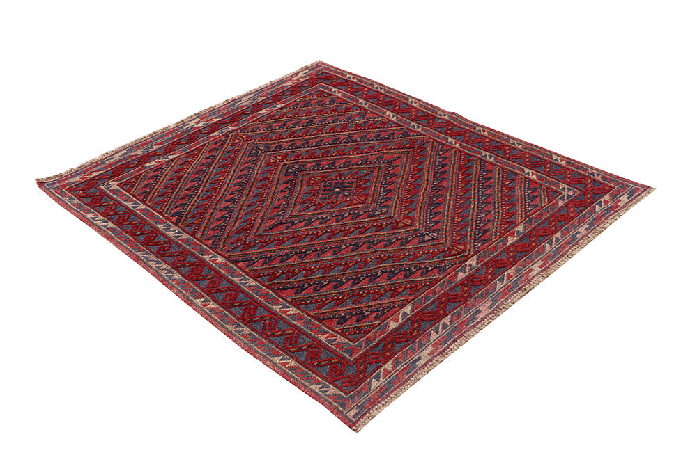 4' x 4'  Red Handmade Mashwani Afghan Rug Square