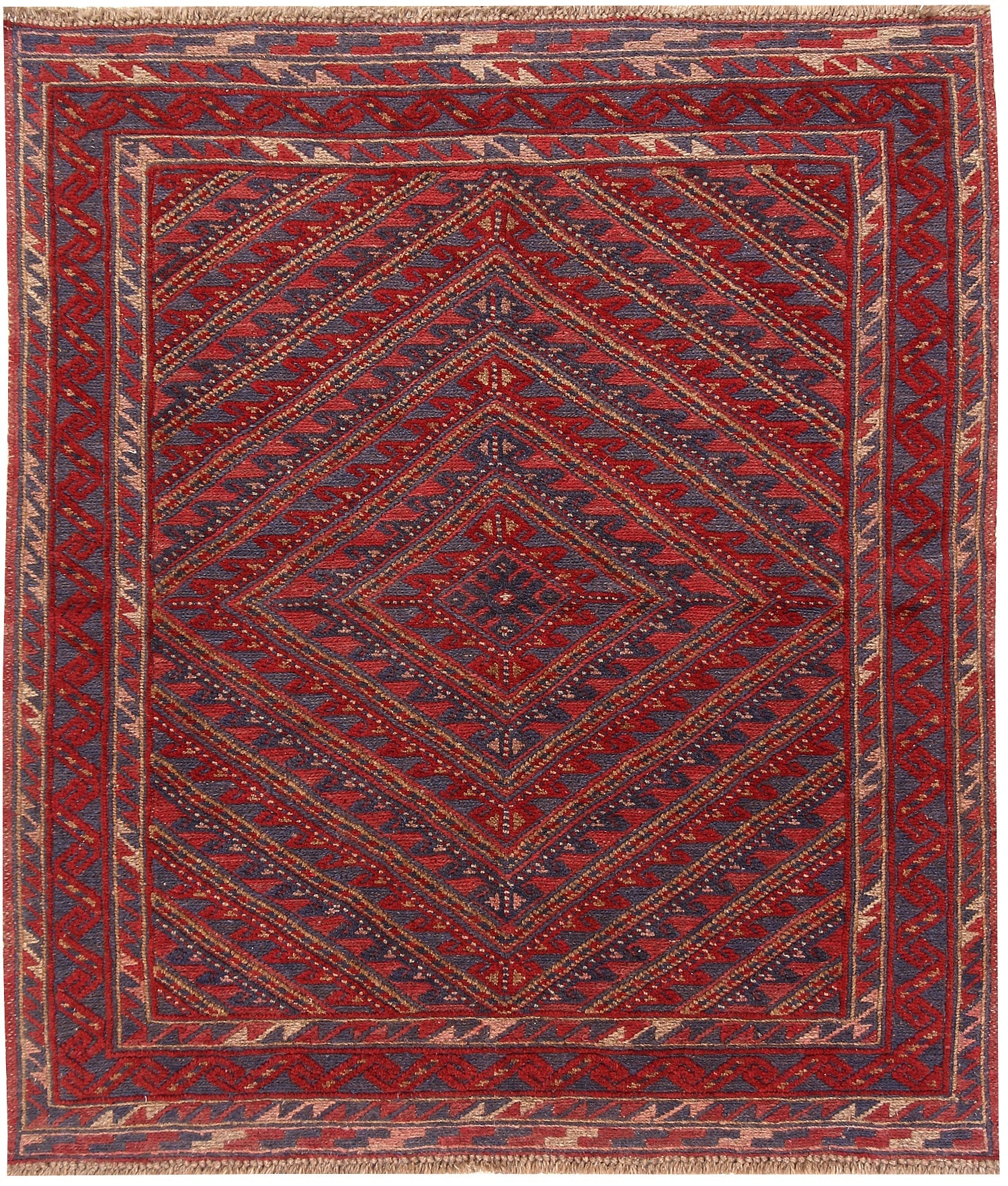 4' x 4'  Red Handmade Mashwani Afghan Rug Square